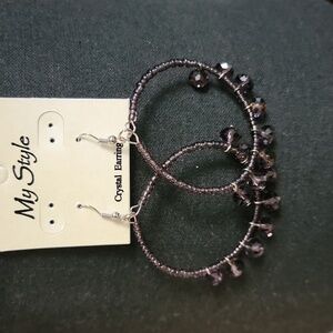 Purple bead hoop earrings
